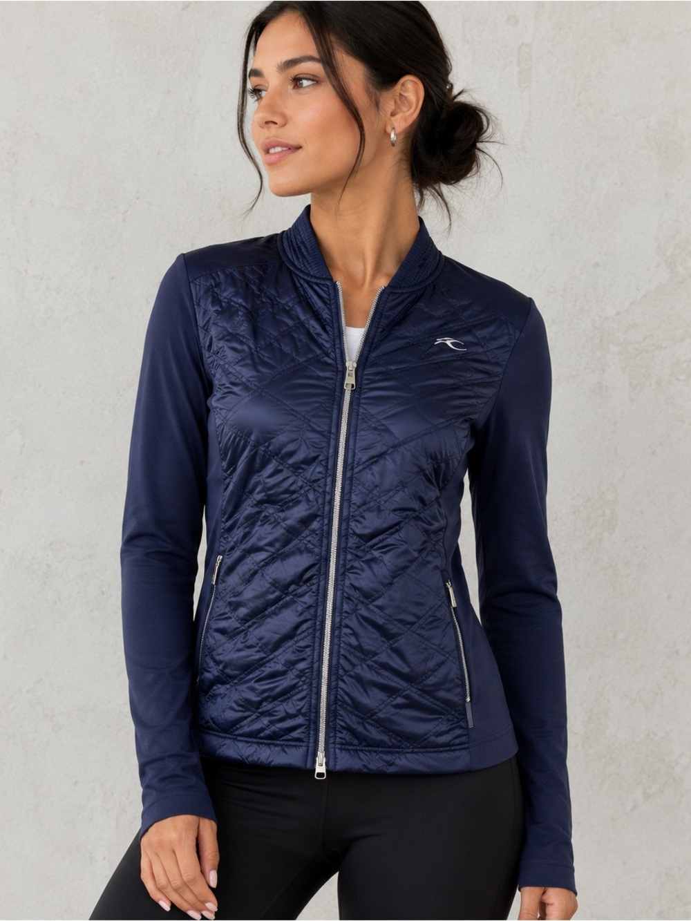 KJUS Retention Navy Blue Quilted Hybrid Athletic Jacket Size Medium $299